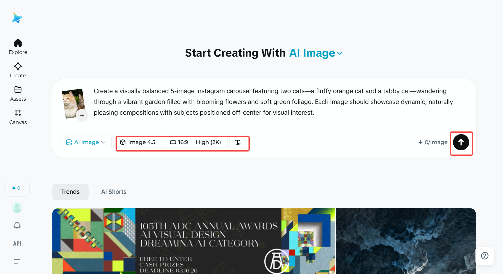 Select the Seedream 5.0 model for Instagram carousel image generation