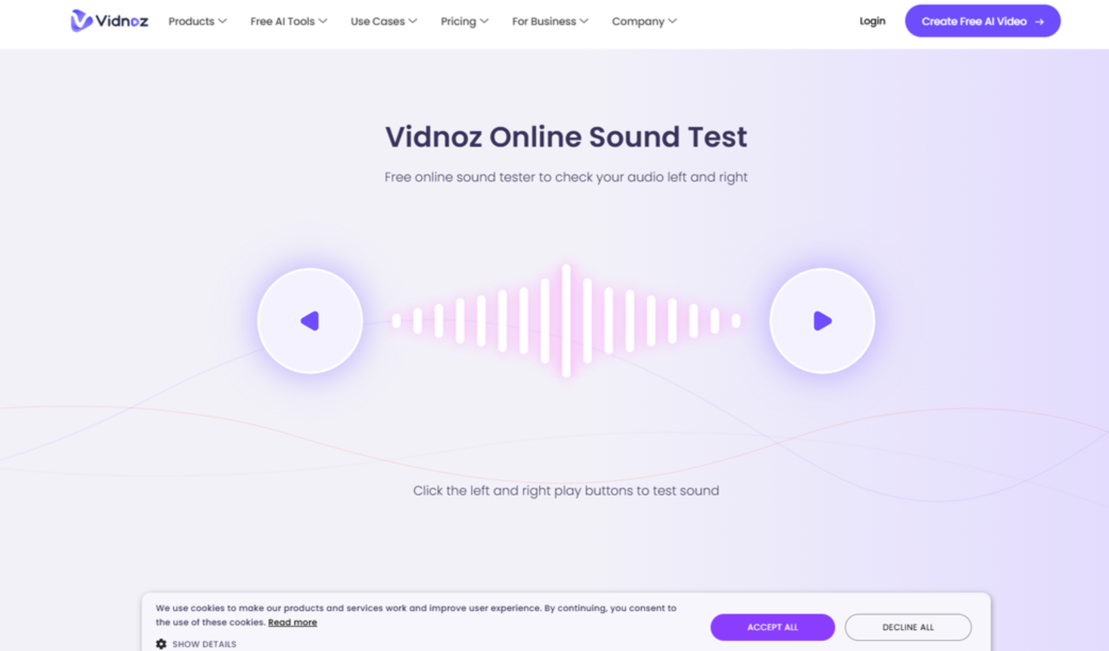Interface of Vidnoz - an easy to use tool for audio test