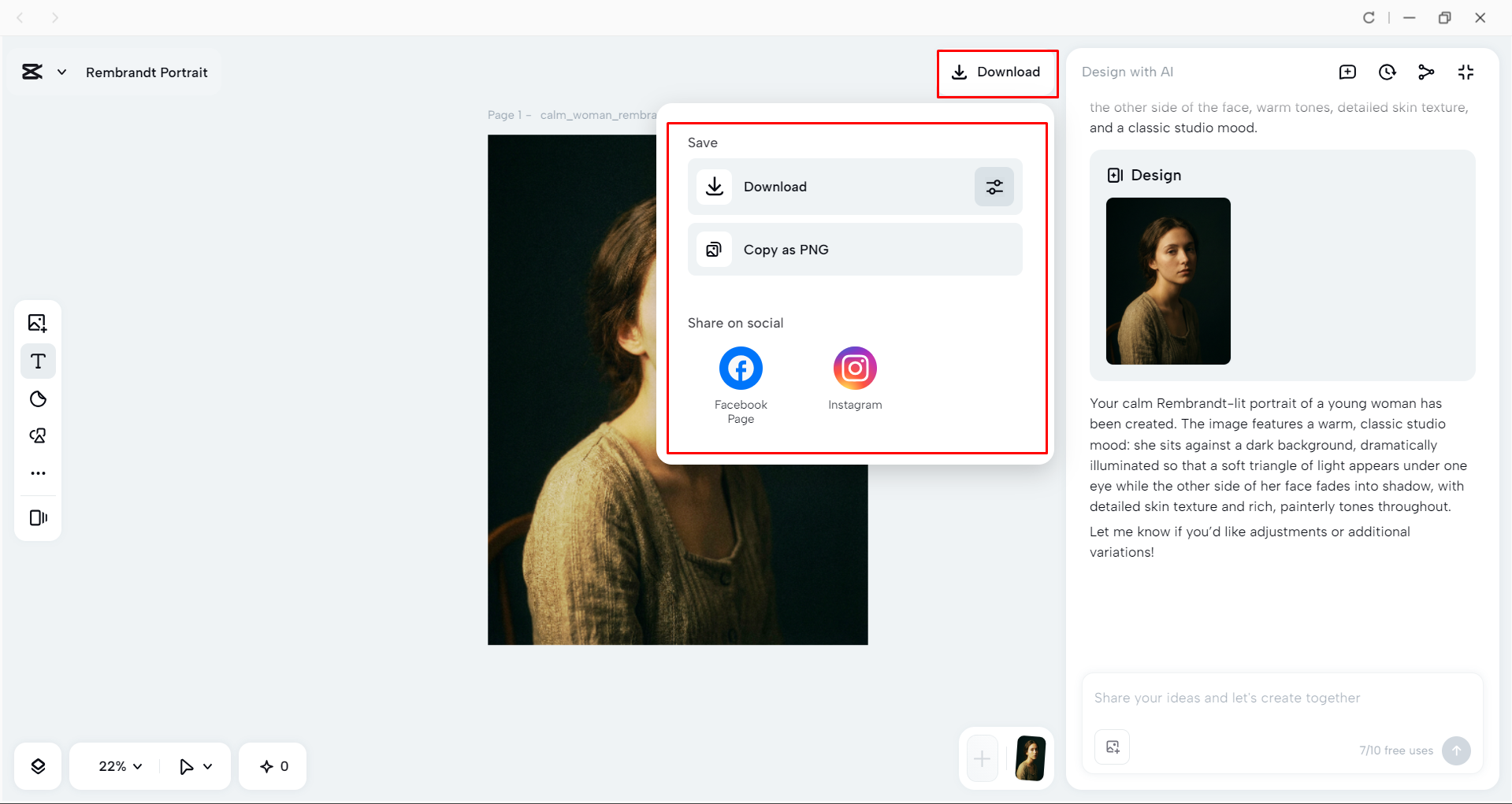 Downloading the image from the CapCut desktop video editor
