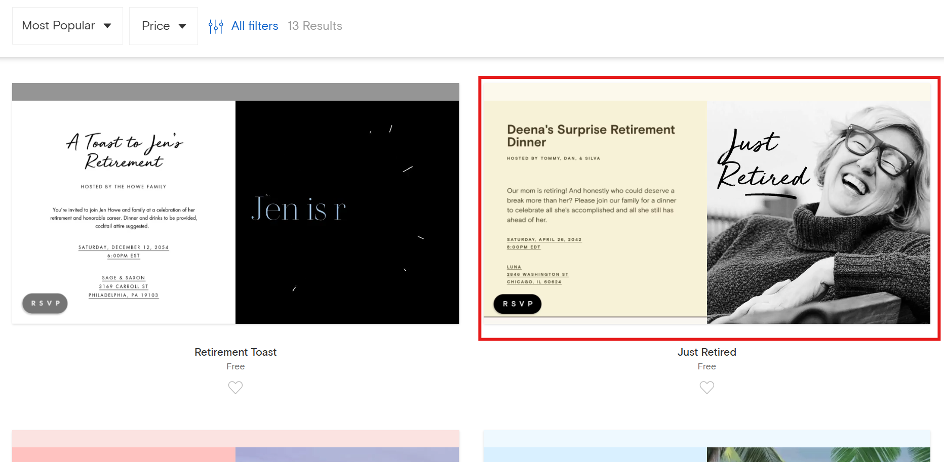Invitation retirement card