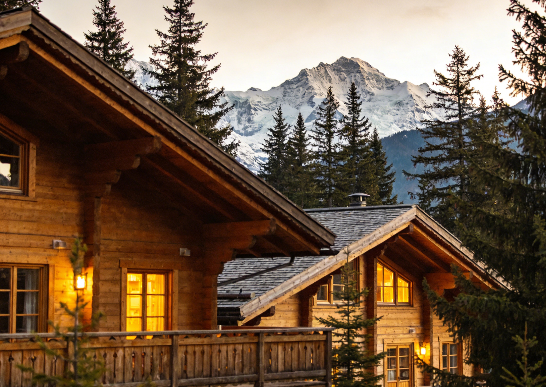 Generate a conceptual design of a mountain cabin, highlighting wooden architecture