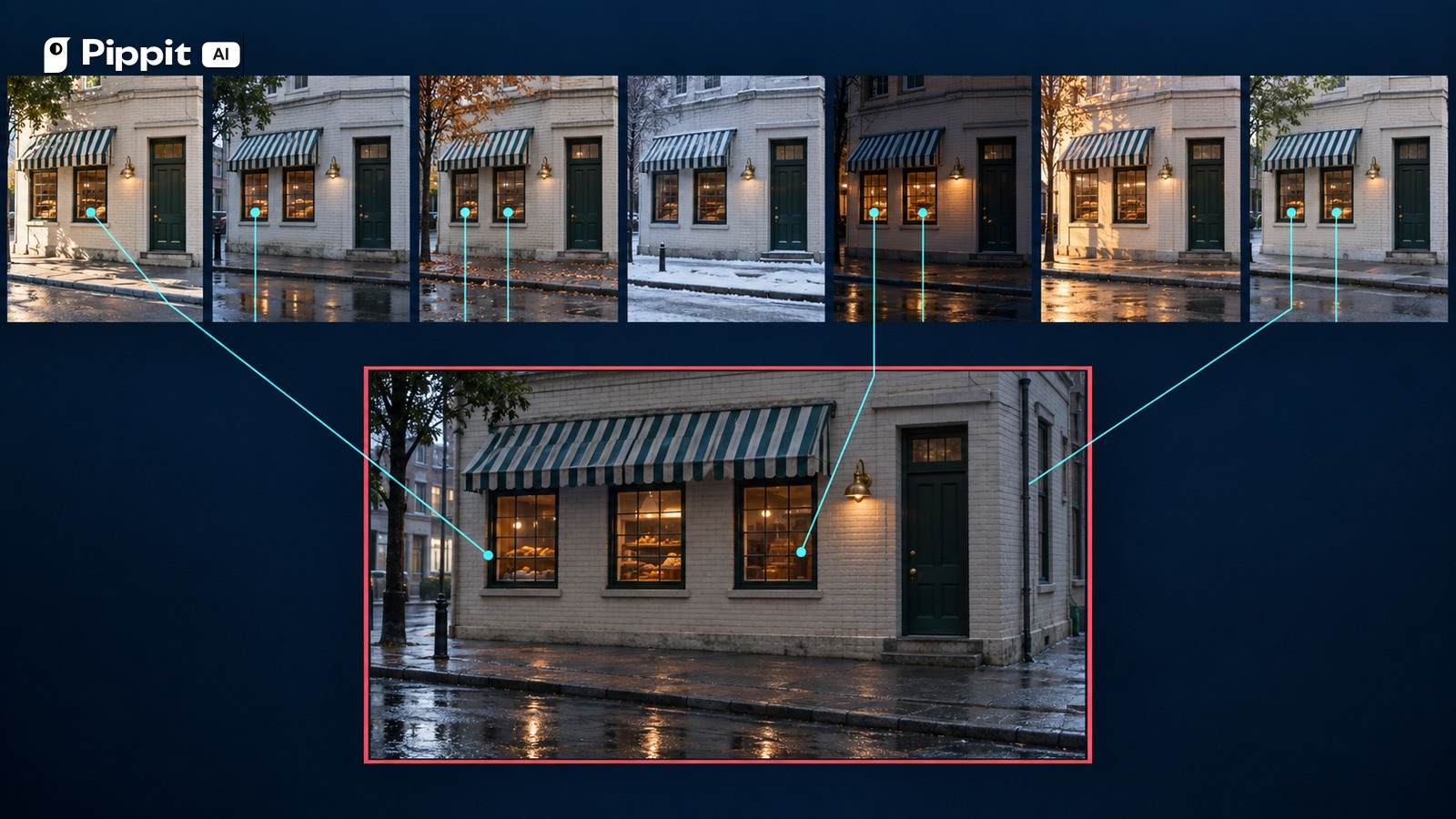 A bakery location timeline highlights one inconsistent frame with an extra window.