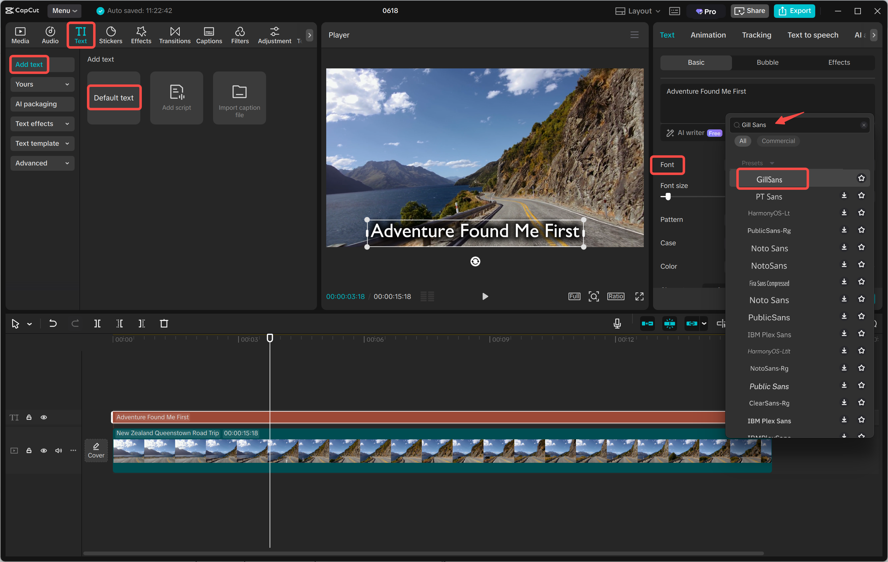 Adding the Gill Sans font to your video in the Capcut desktop video editor