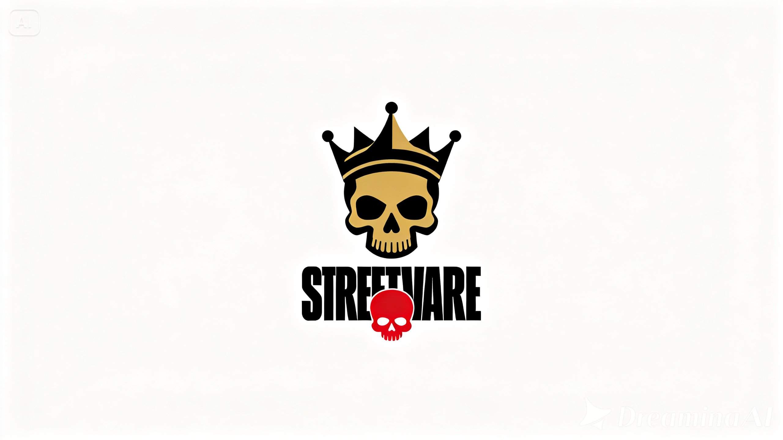 streetwear logo that has a powerful symbolic figure, like a crown or skull, with bold letters