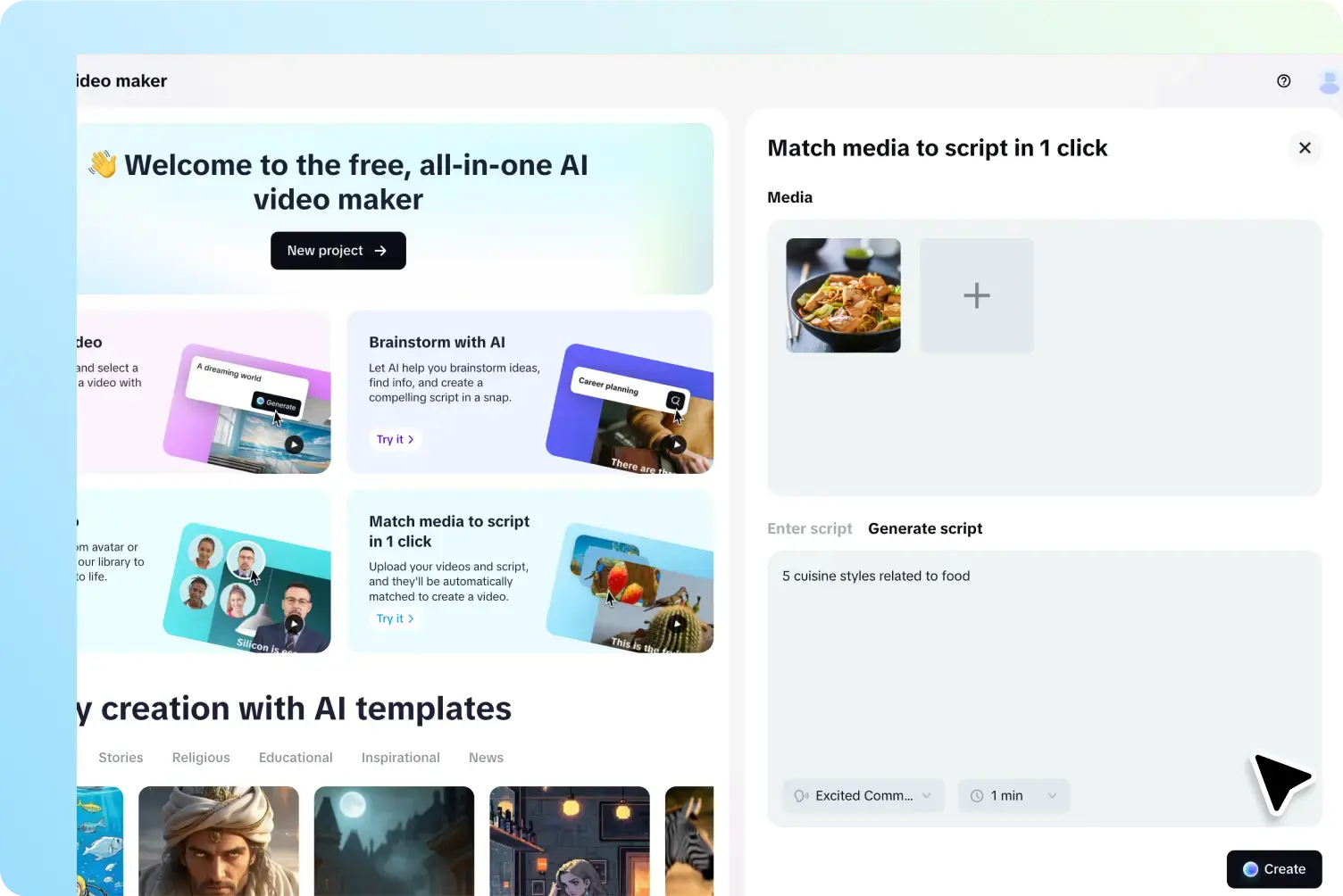 CapCut Web media-to-script panel with an uploaded image and generation instructions