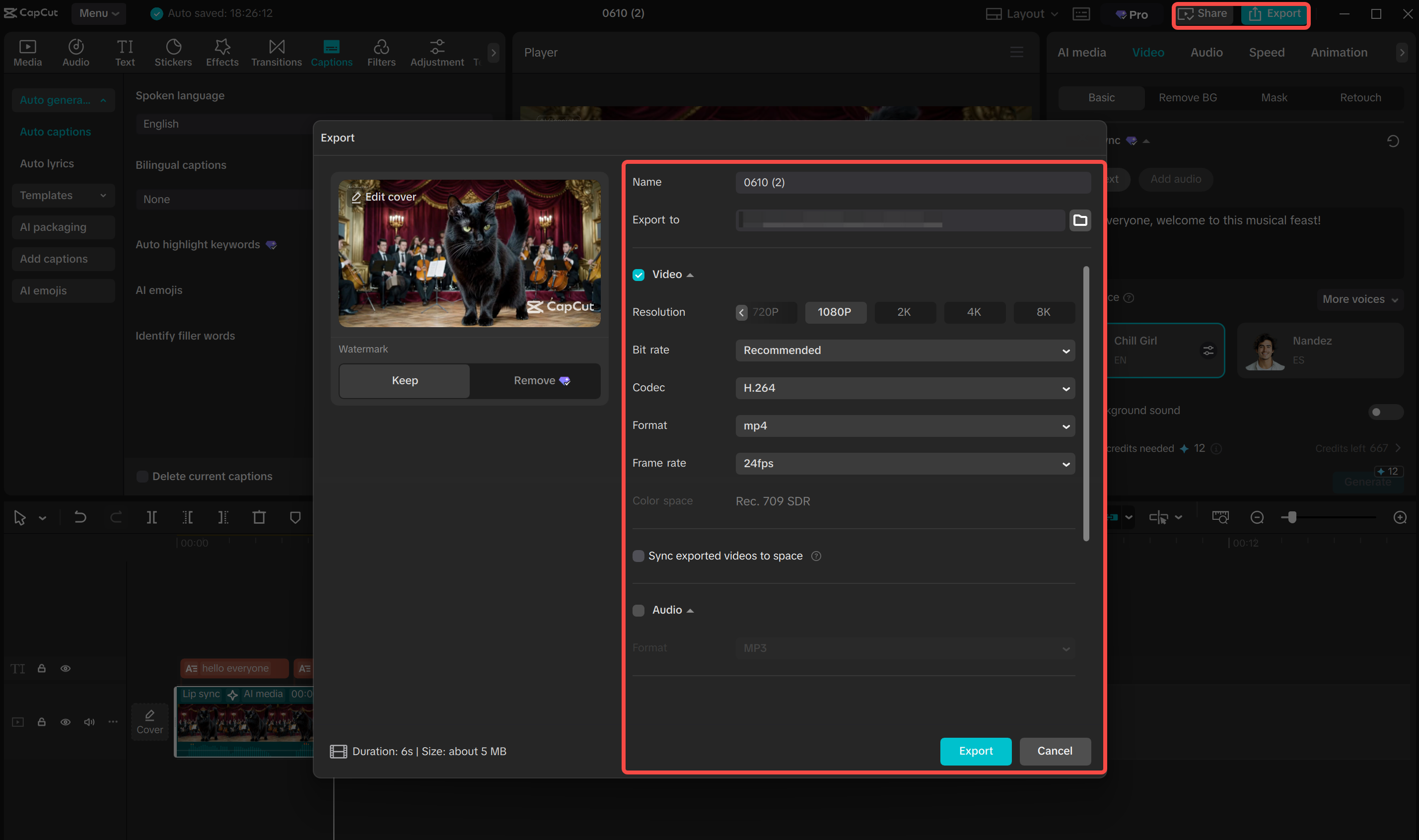 Exporting the AI video from the CapCut desktop video editor