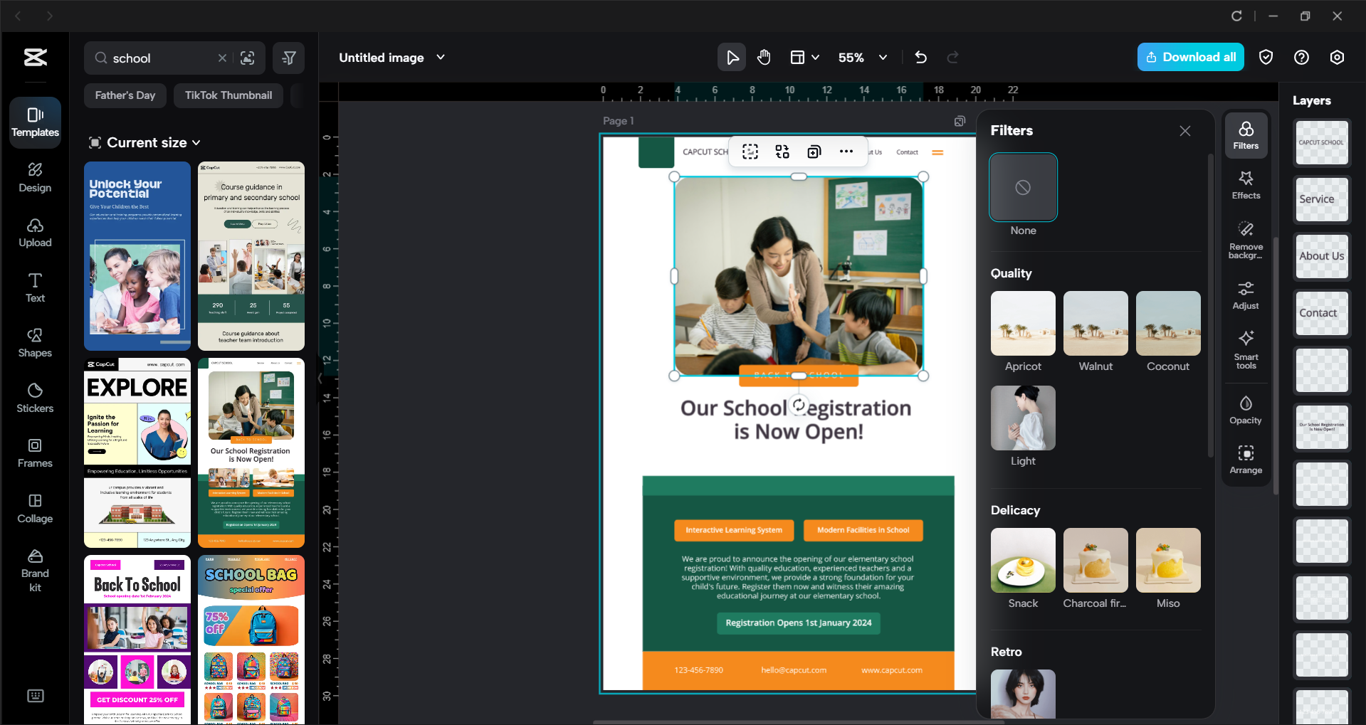 Interfaz del editor de video para escritorio de CapCut - el creador de carteles perfecto para escuelas