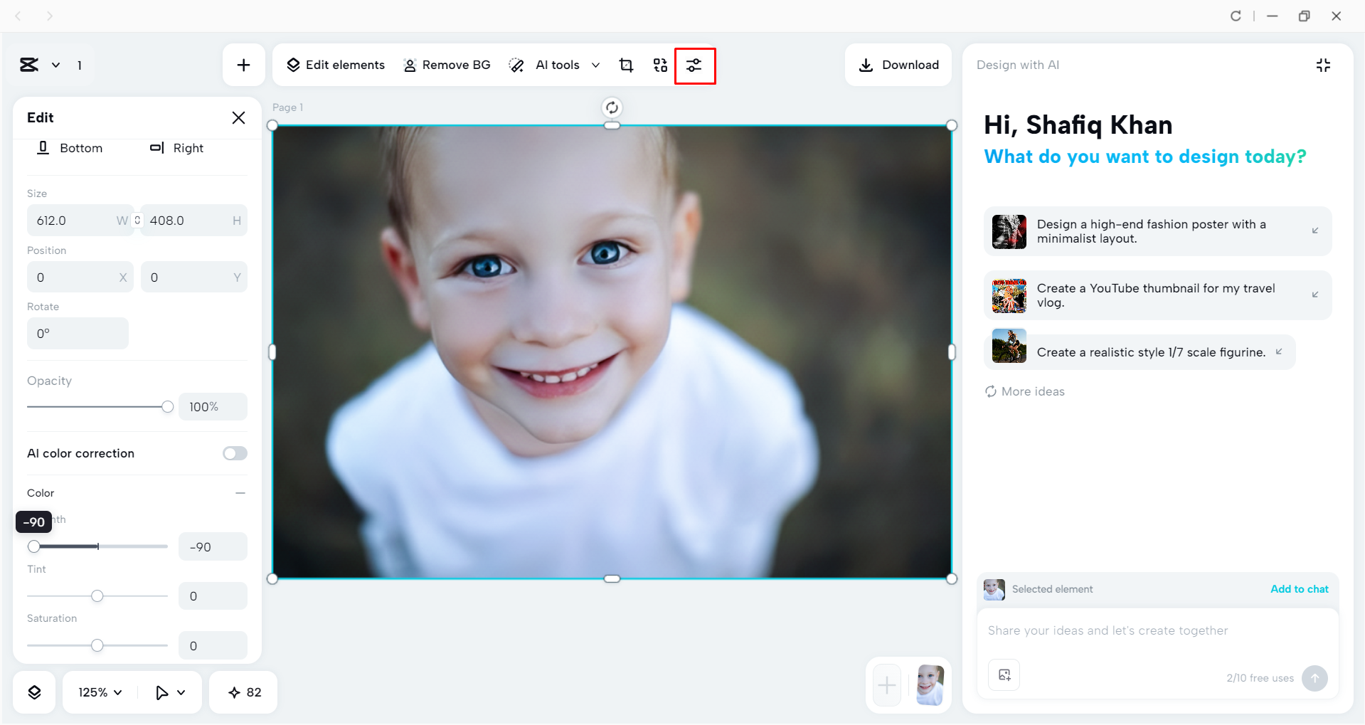 Editing the image with CapCut desktop video editor