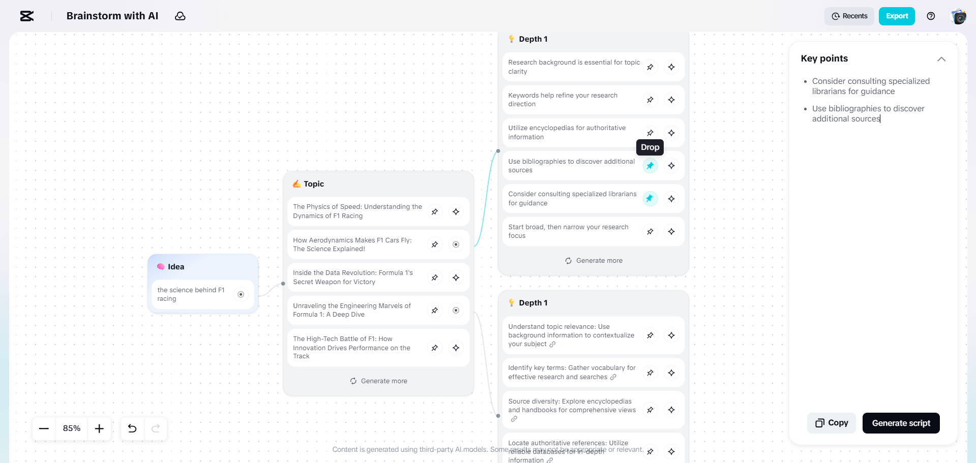 Interface of CapCut Web's online AI text generator