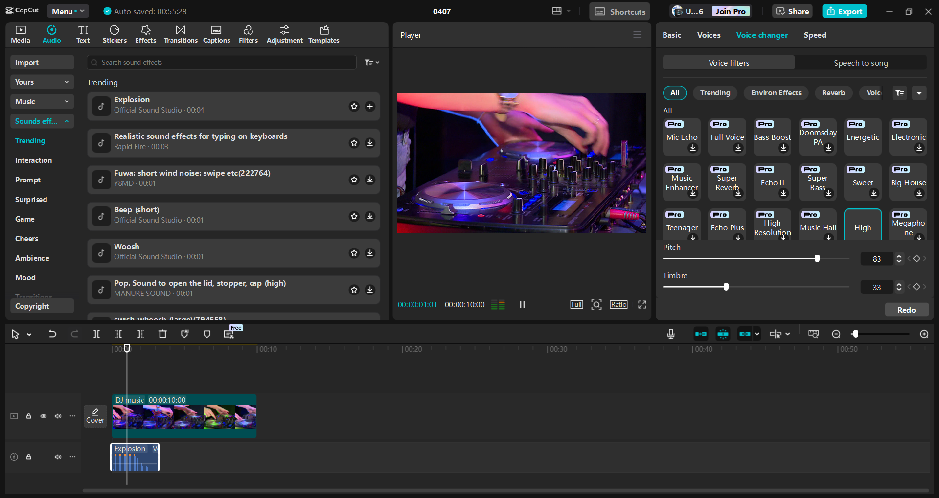 Interface of the CapCut desktop video editor - an easy way to add music to videos on PC