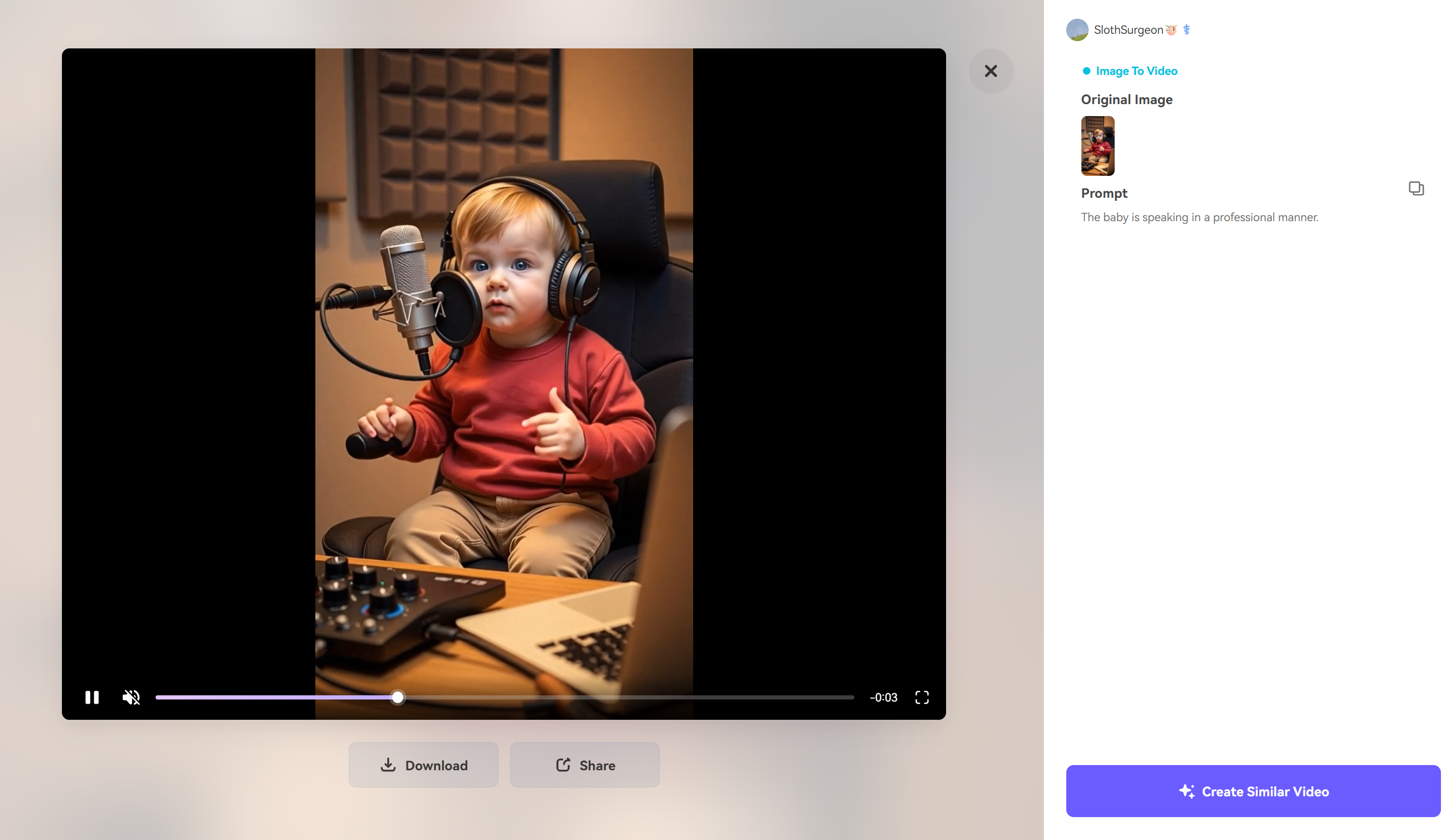 Interface of Media.io - another tool to make talking baby podcasts