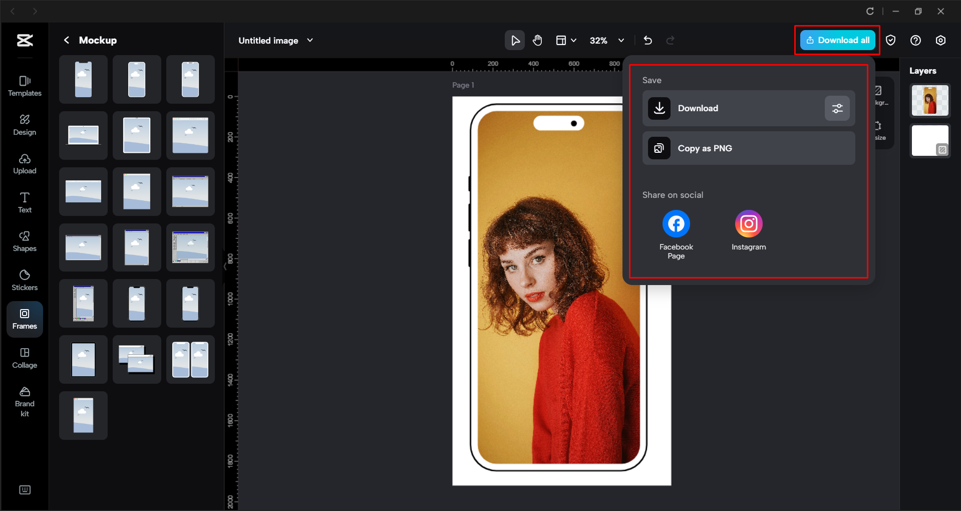 Downloading the image from the CapCut desktop video editor