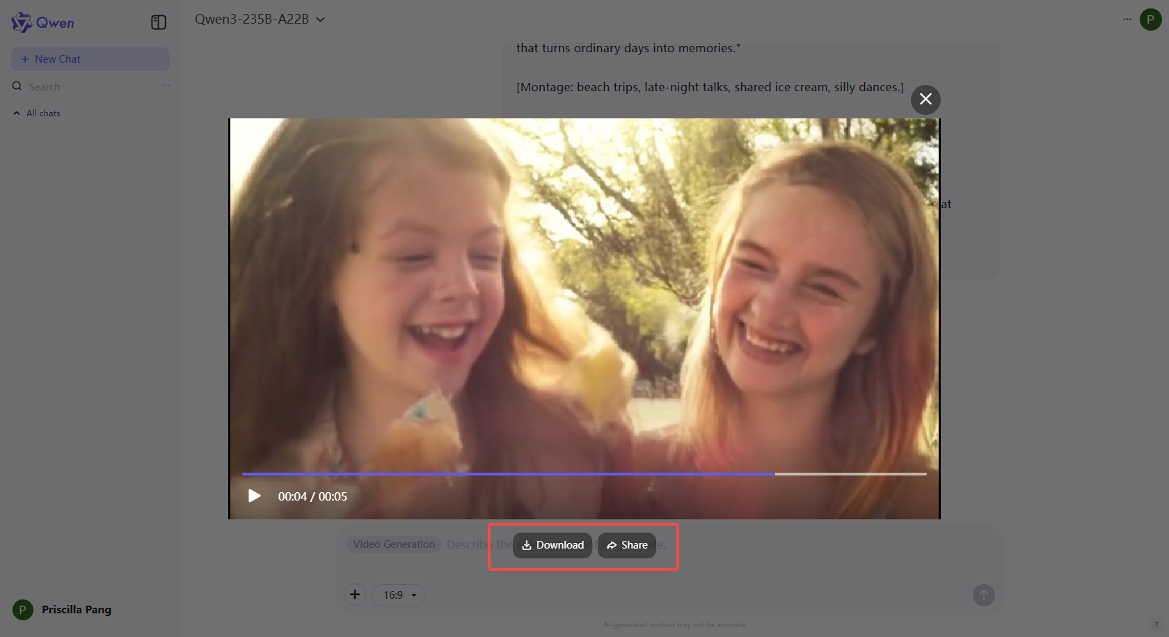 Télécharger la vidéo générée