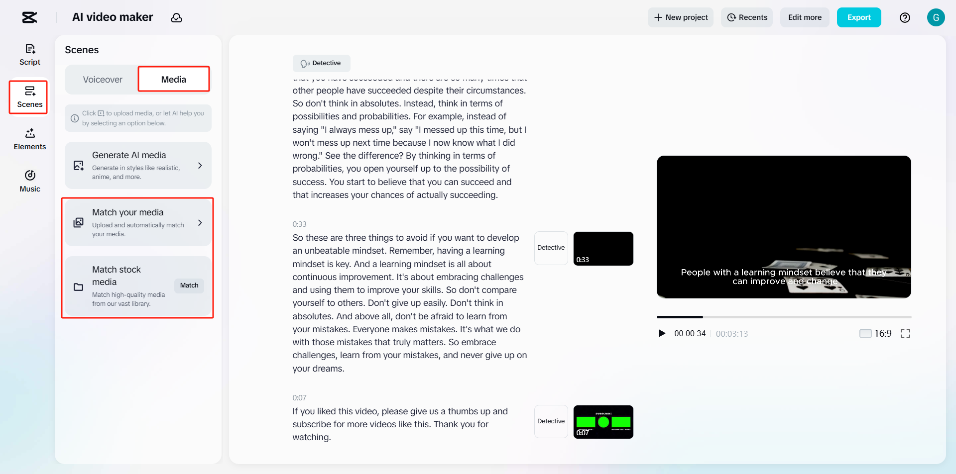 Associer des médias de stock à toutes les scènes