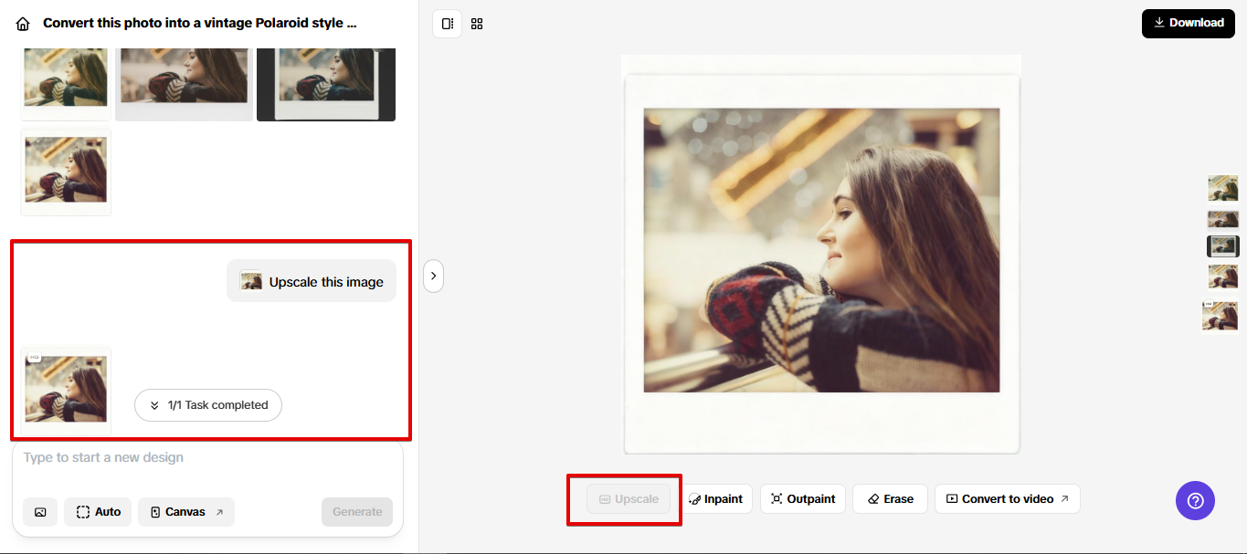 Upscaling image in Pippit
