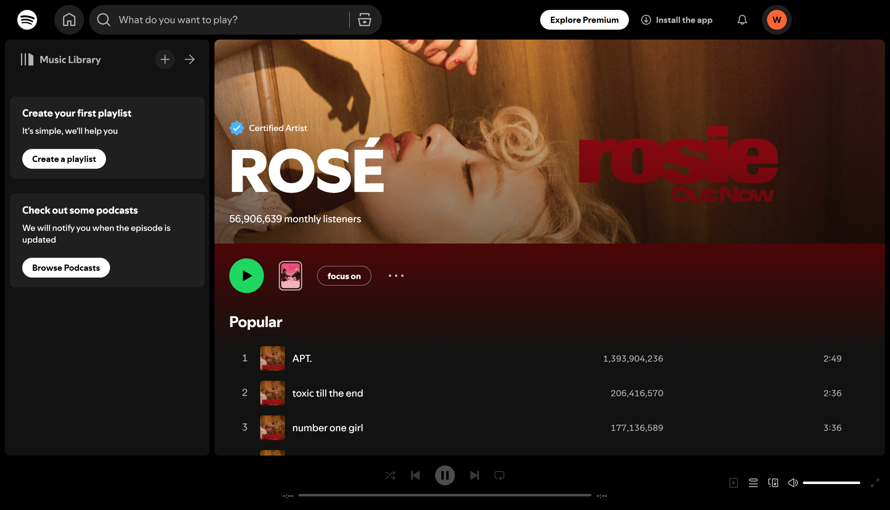 ROSÉ - the most streamed female artist on Spotify