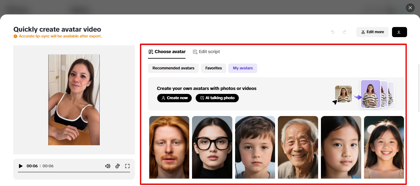 Creating avatar in Pippit