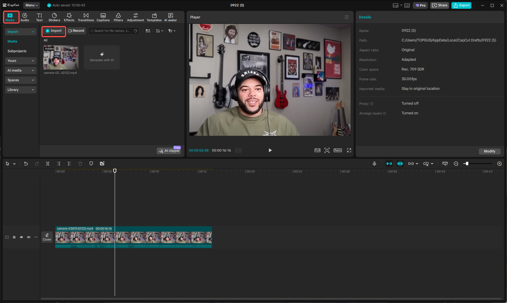 Import your video clip