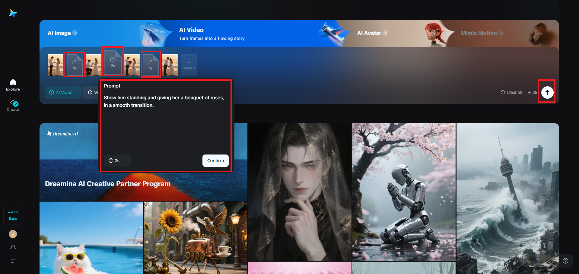 Type in the text prompts and set the duration