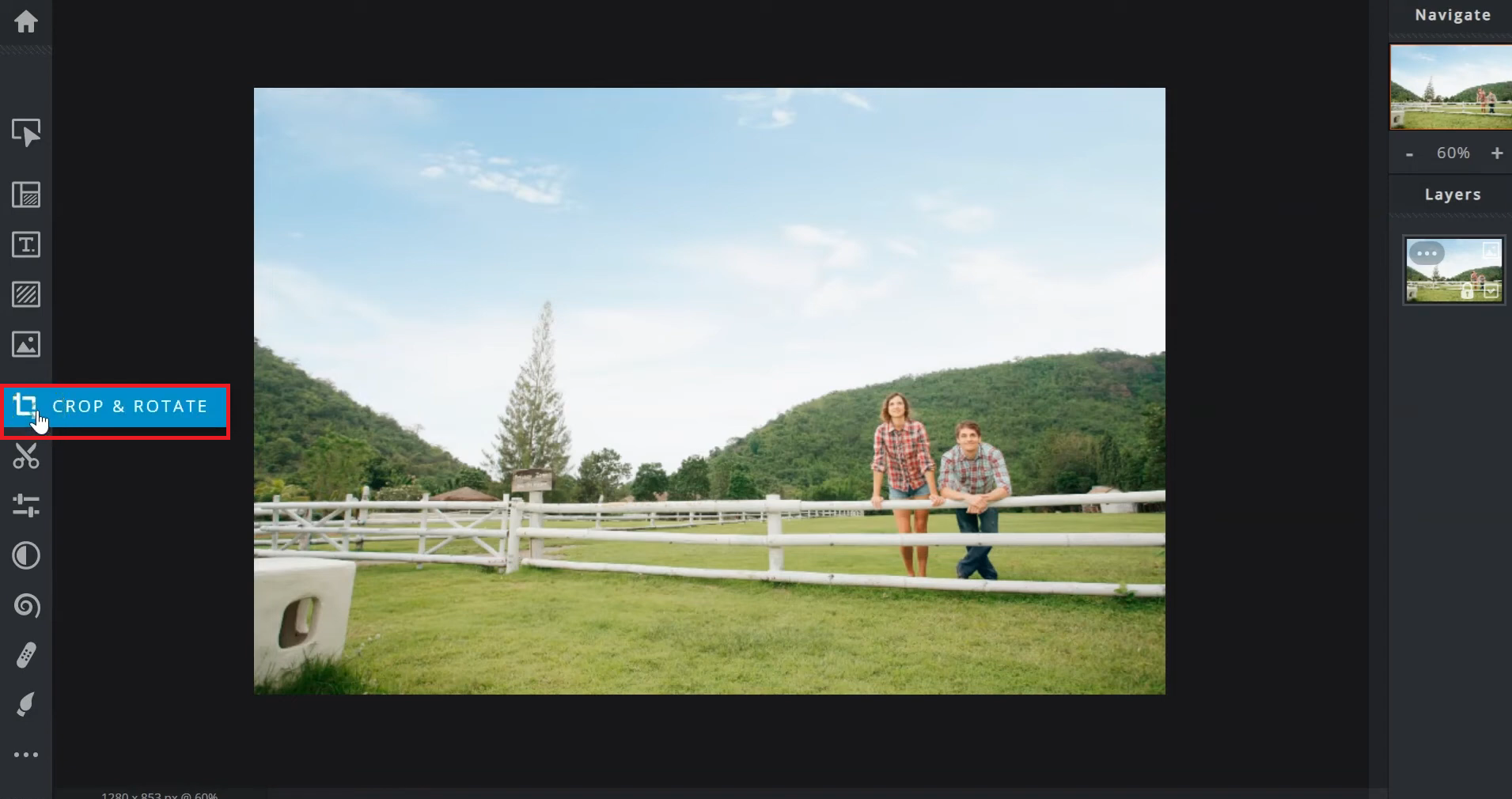 Open the tool for how to crop an image in Pixlr