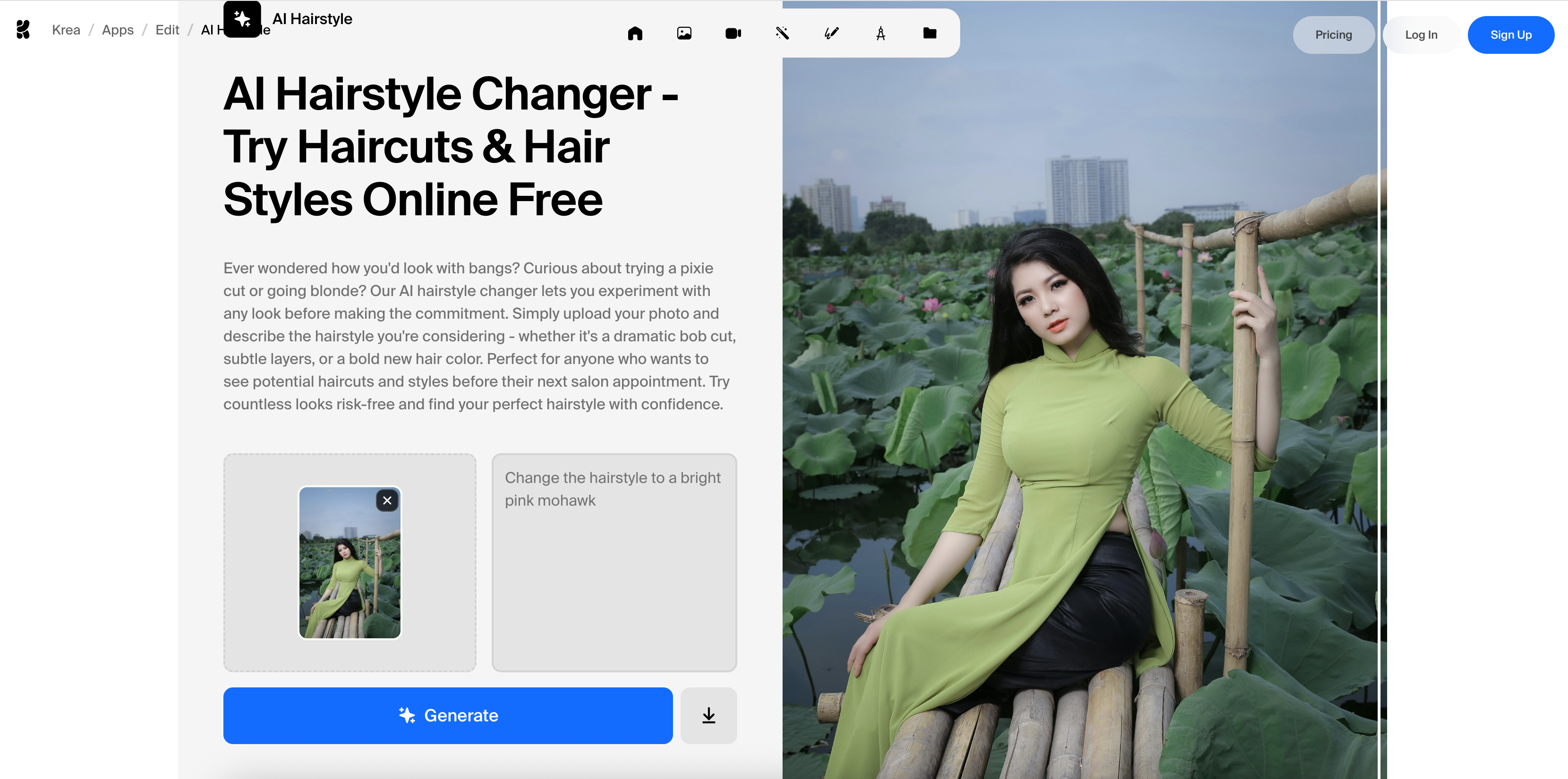 Krea AI hairstyle try on tool