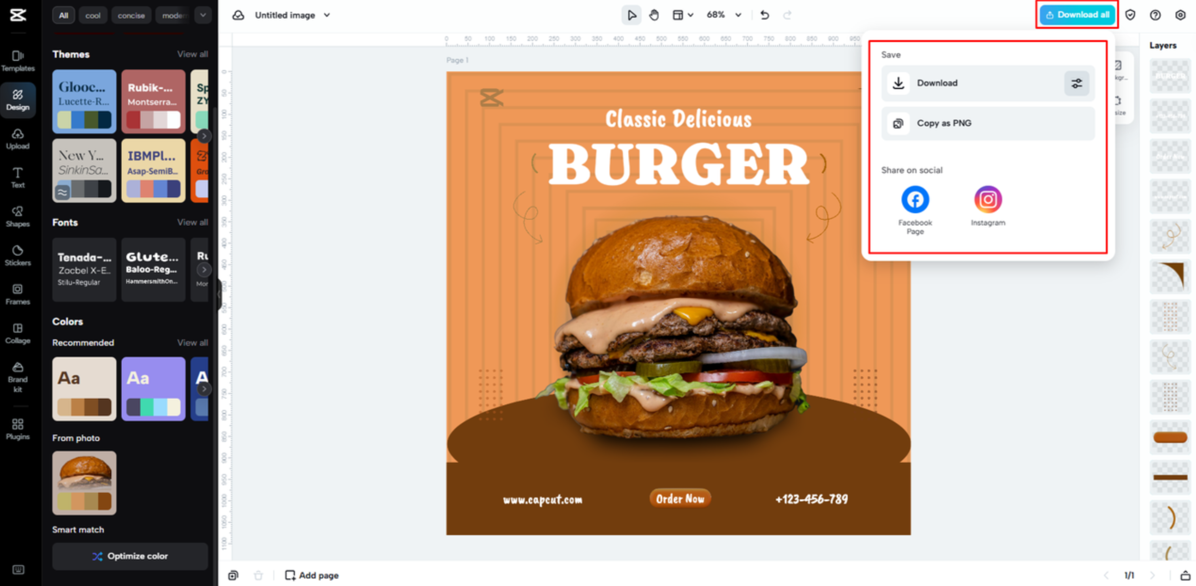 Downloading the image from CapCut Web