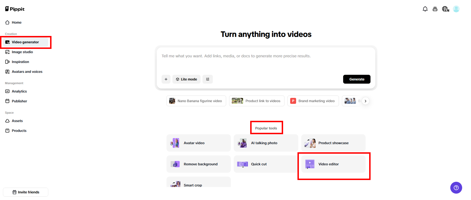 Access video editor and upload a video clip