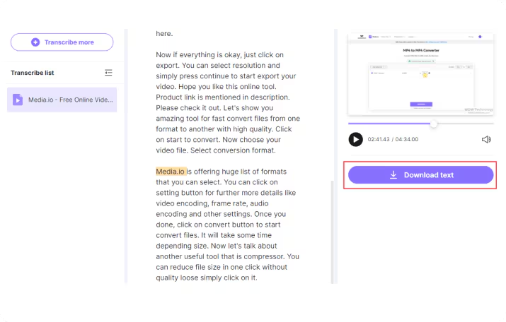Interface of Rev - the best free online audio to text converter