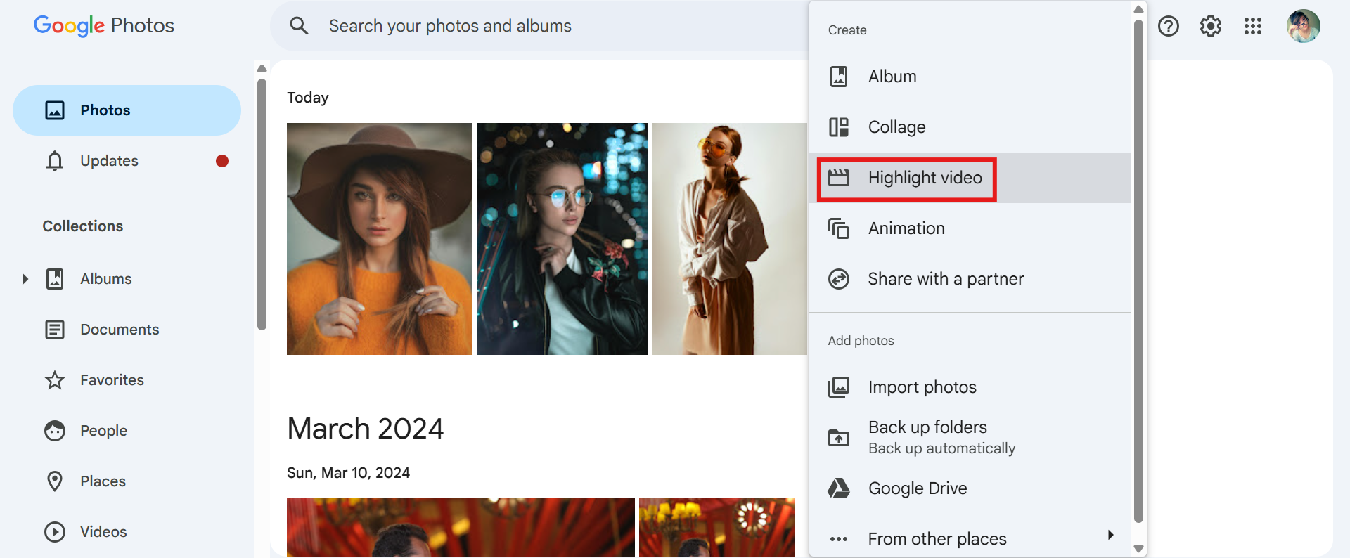 Go to the Highlight Video option