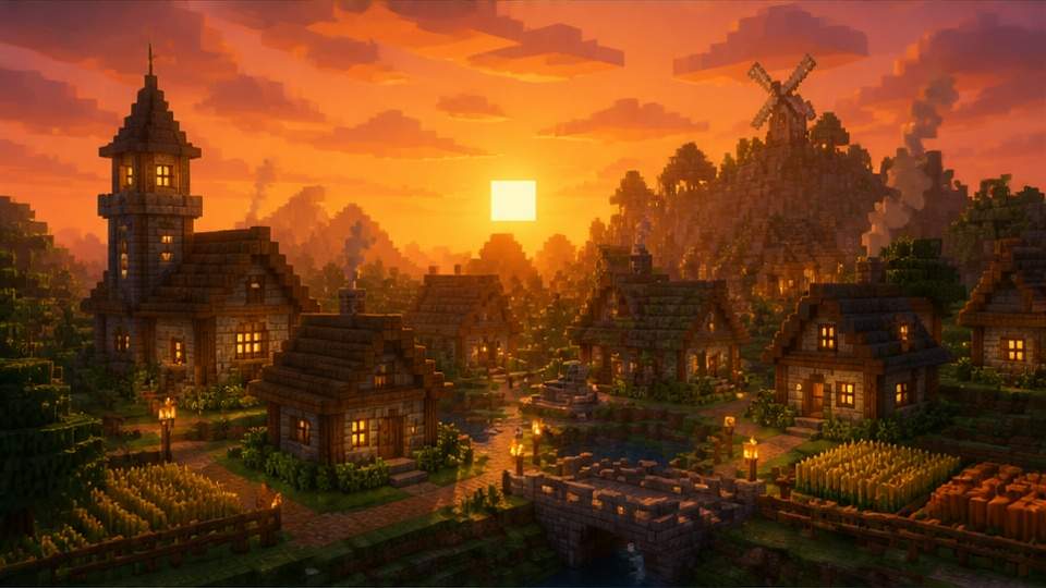 Trending Minecraft AI Photo Prompts — pixel-art characters sharing food beside a flower field