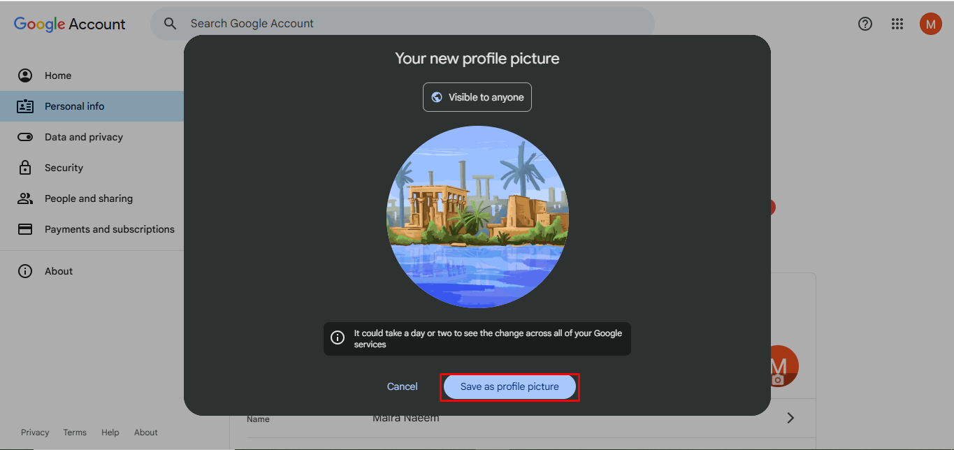 Uploading and setting your new photo