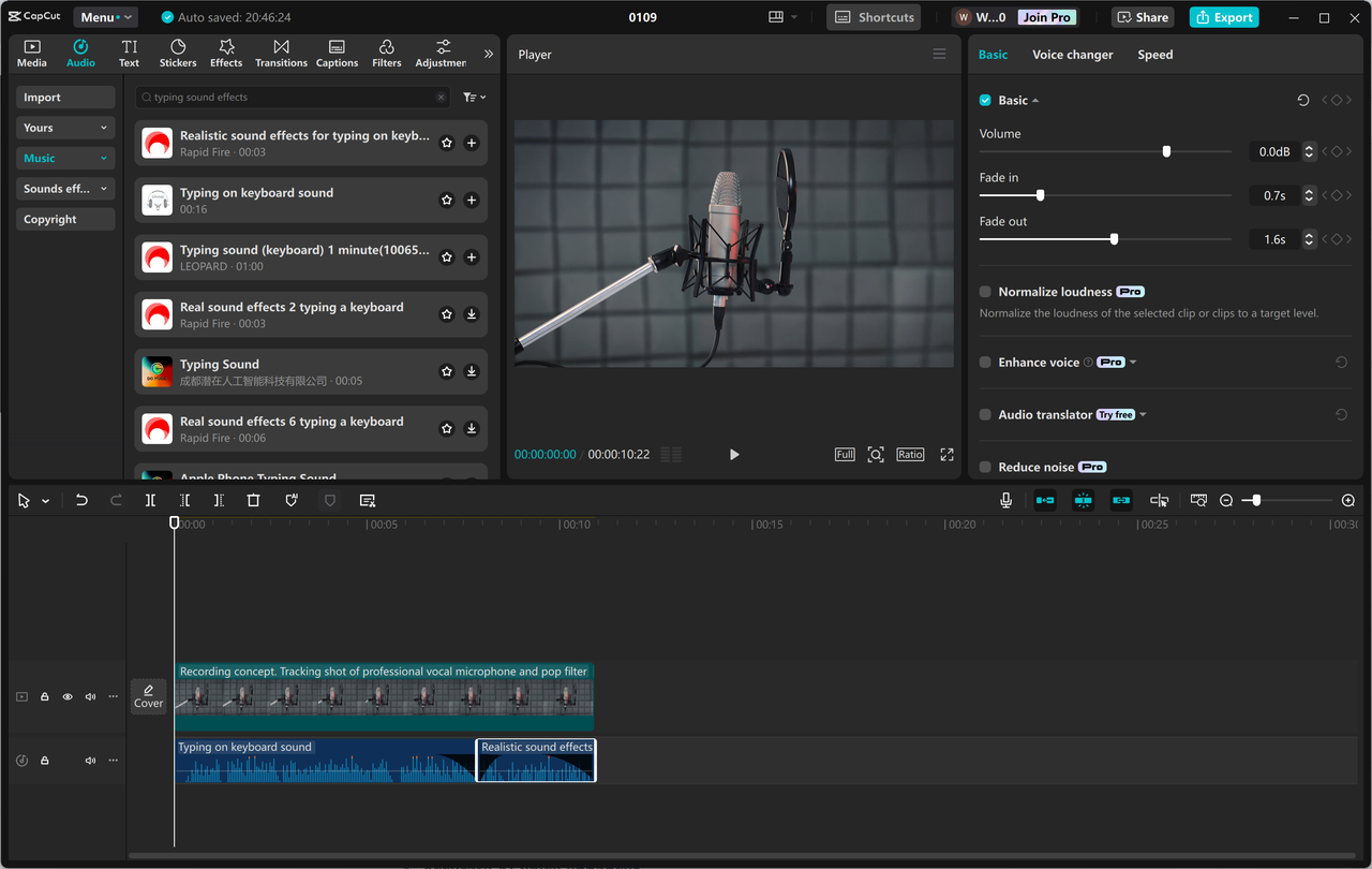 Interface of CapCut desktop video editor - a reliable MP3 cutter and joiner software