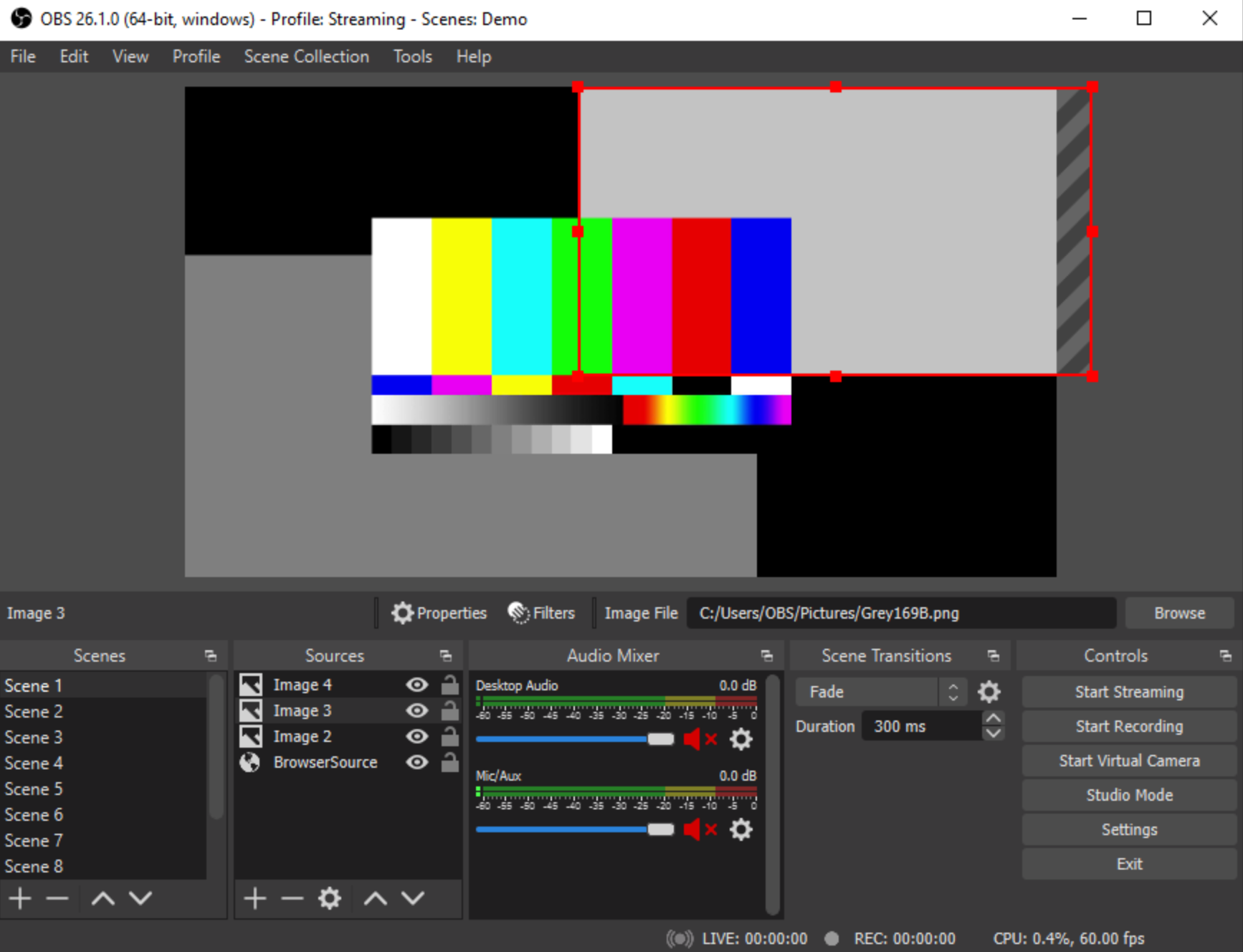 Interface of OBS Studio - effective video recording app for laptops available for free download