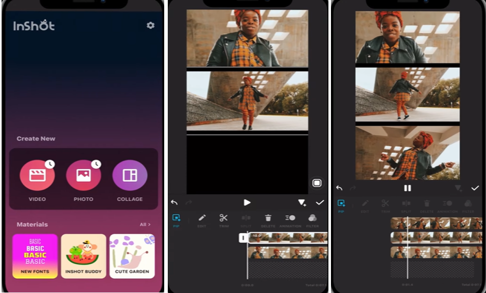 Interface of InShot - an easy-to-use free image stitcher for mobile