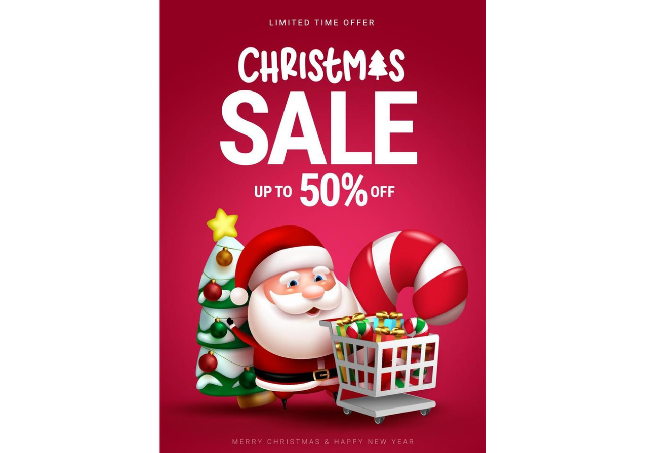 Christmas sale poster with gifts and bold text