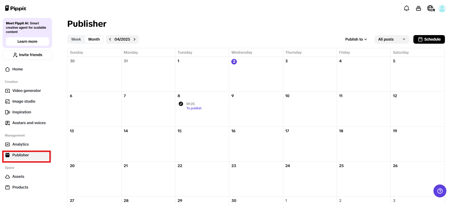 Capacidades de publicação automática e agendamento