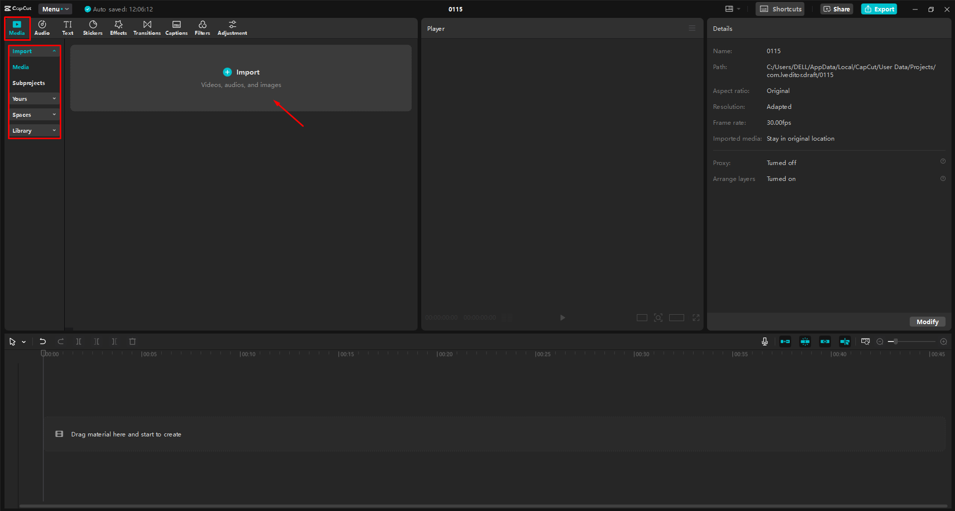 Importing a video into the CapCut desktop video editor