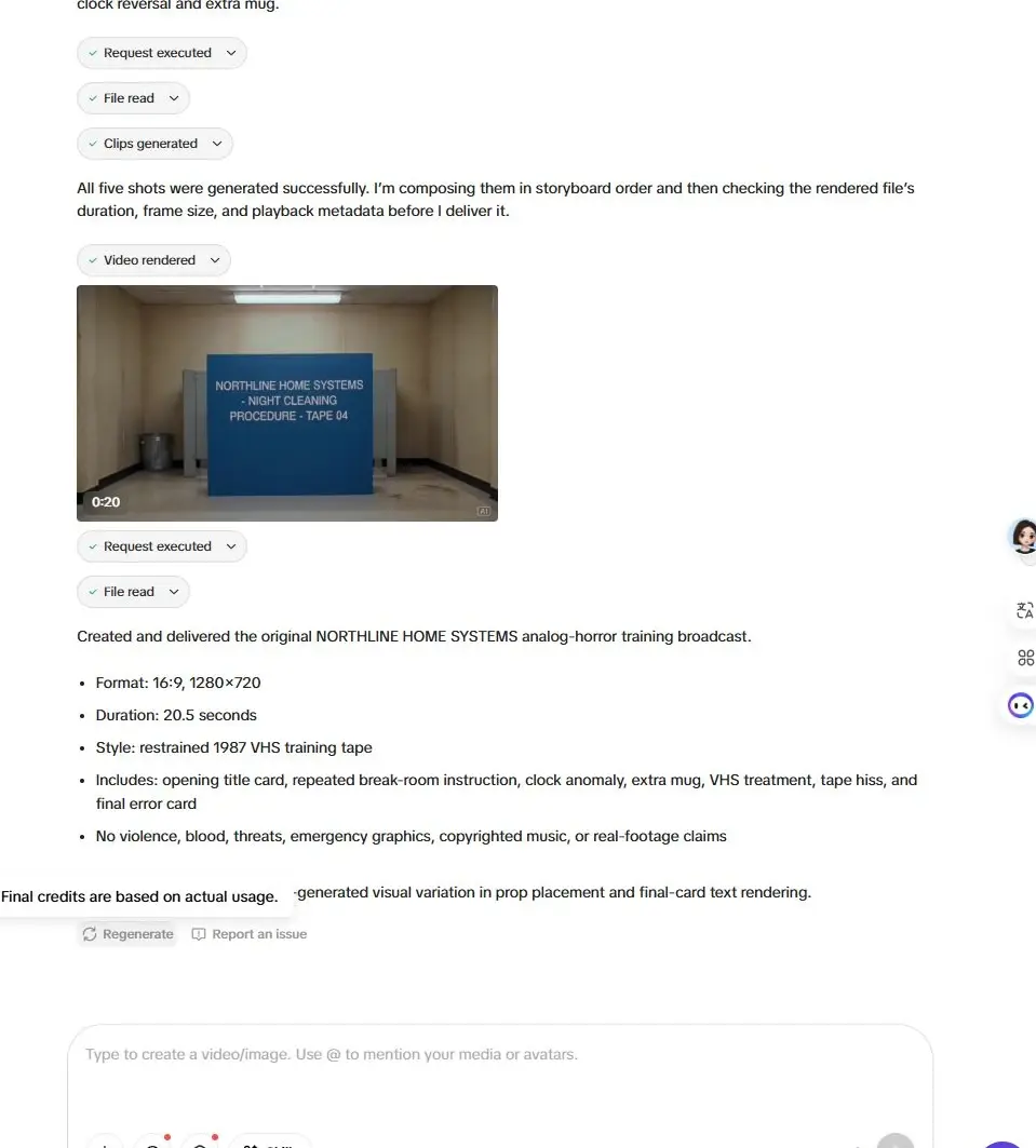 텅 빈 방의 파란색 제목 카드에 \"NORTHLINE HOME SYSTEMS NIGHT CLEANING PROCEDURE - TAPE 04\"라고 적혀 있습니다.