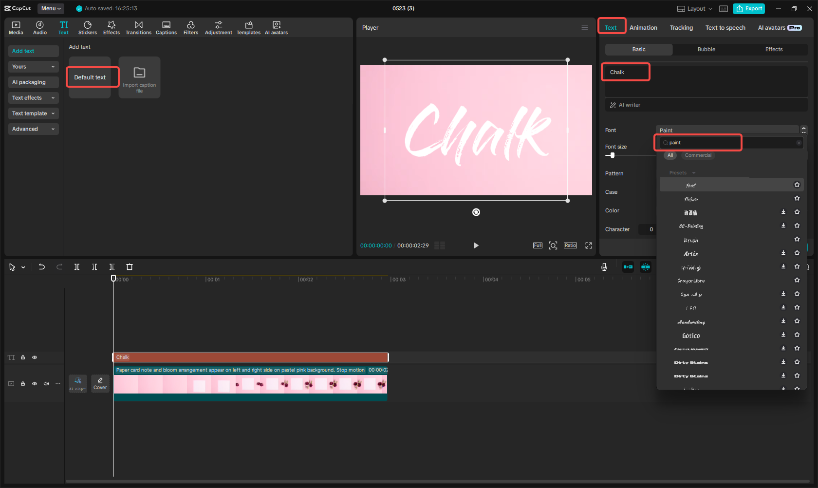 Adding chalk text to the video in CapCut