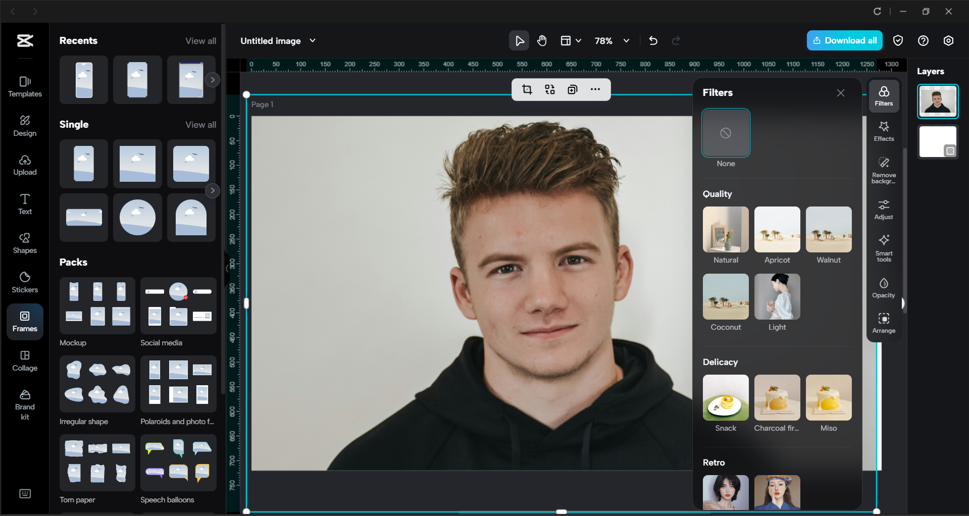 Interfaccia dell' CapCut editor video desktop: un modo rapido per modificare le immagini con AI