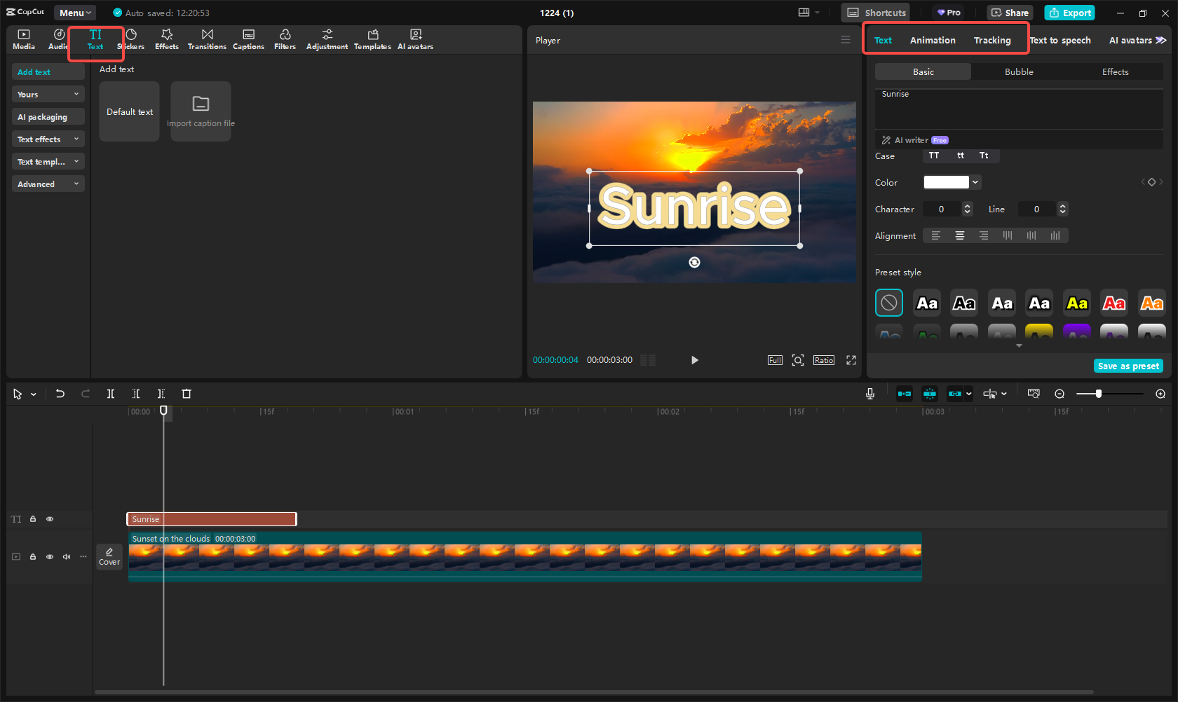 Adding text and enhancing the video in CapCut