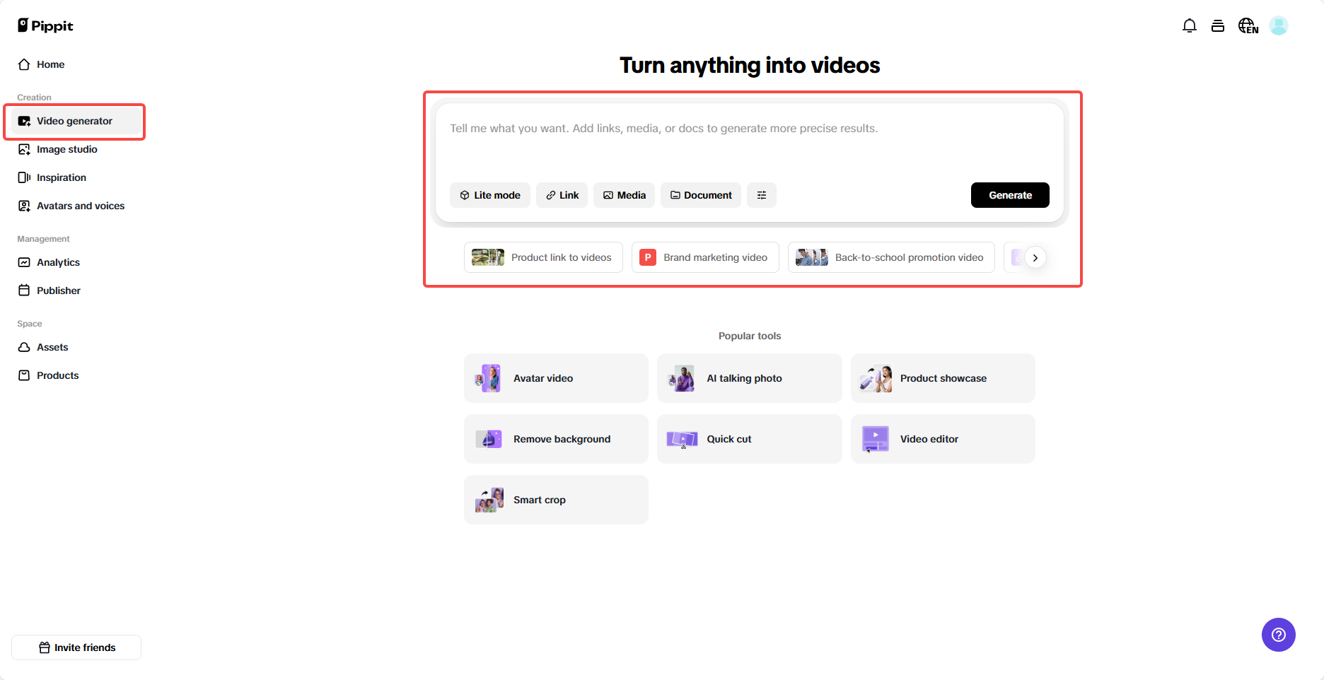Navegue até o Gerador de Vídeo.
