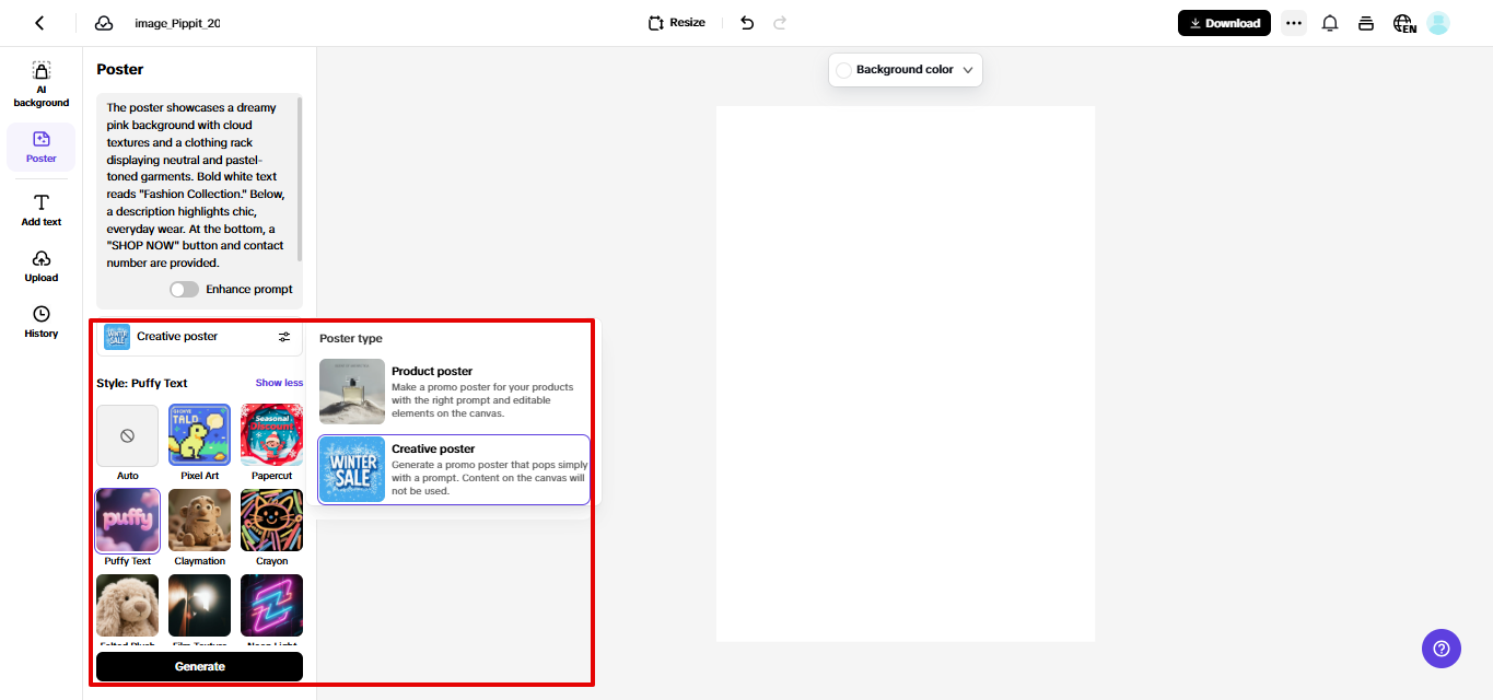 Creating sales poster