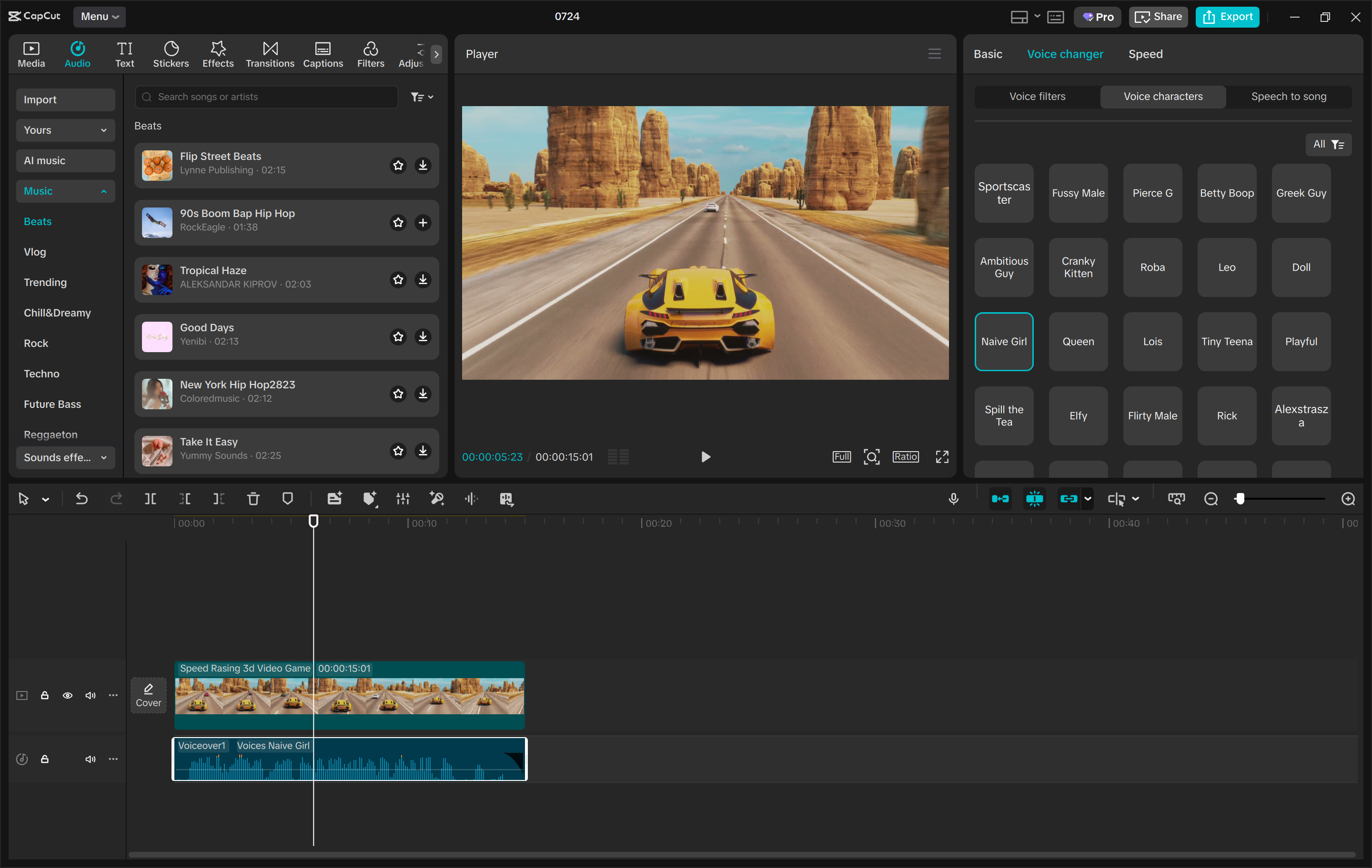 Interface of the CapCut desktop video editor - an efficient tool to change voice in videos
