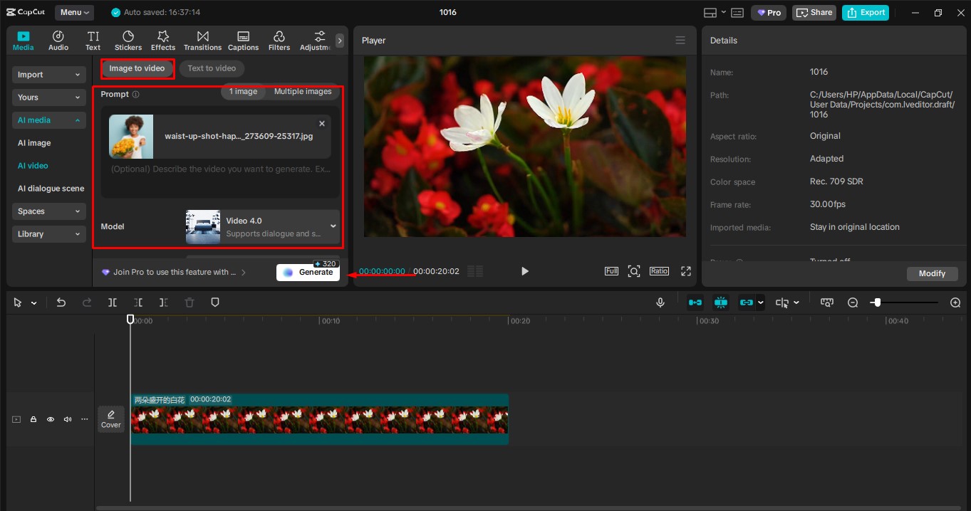 Add an image and generate a video in the CapCut desktop video editor