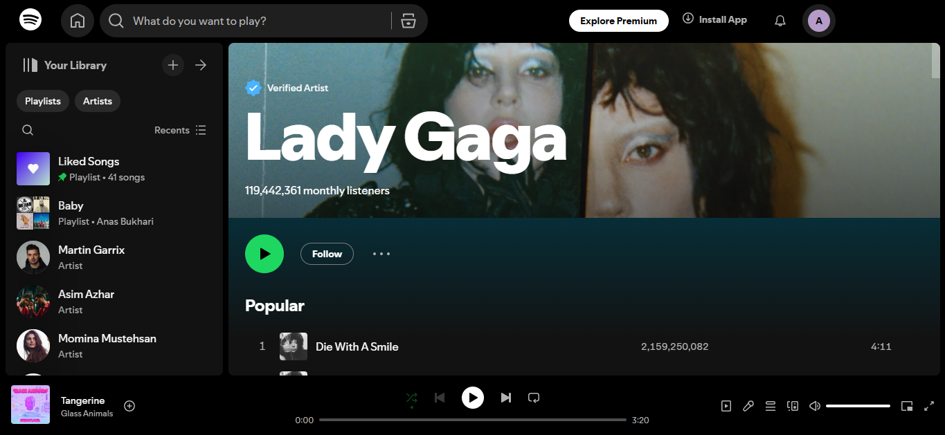 Lady Gaga - included in the top 500 Spotify artists