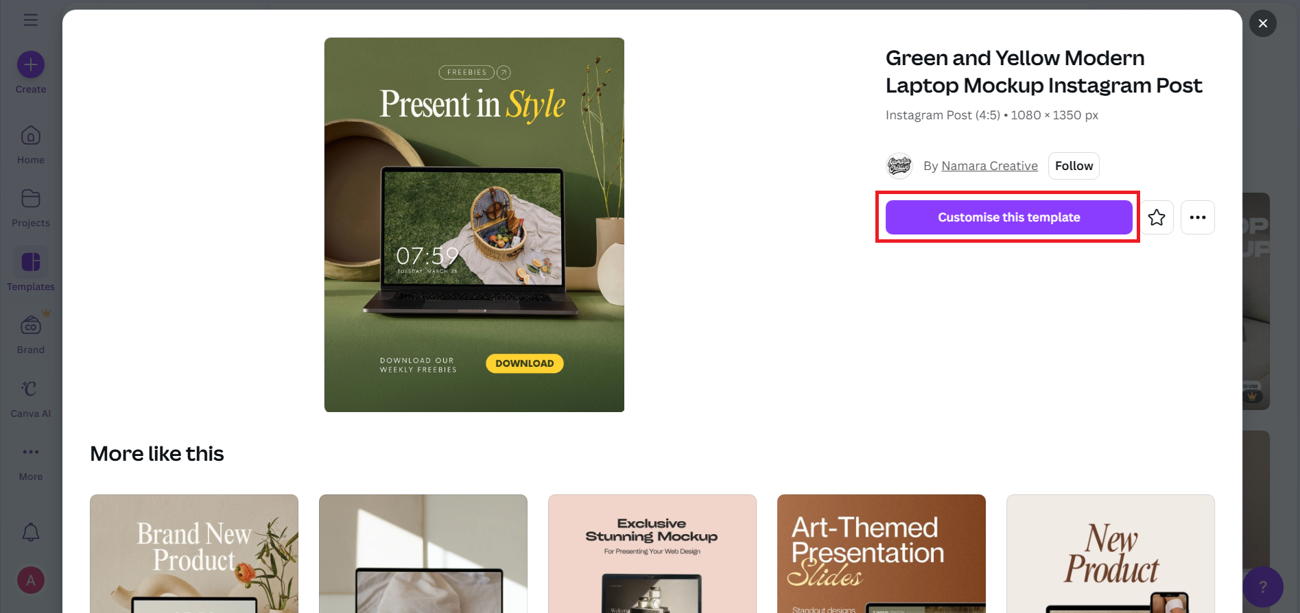 Customize the mockup in the editor workspace
