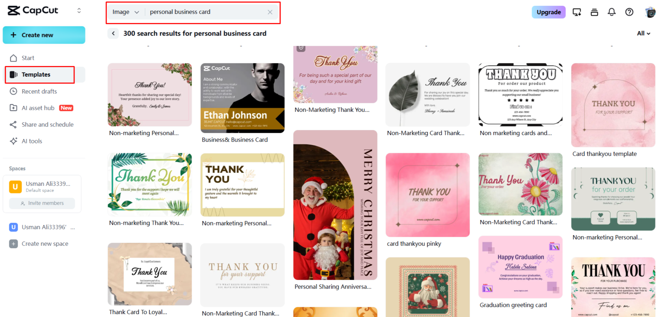 Eine gute Visitenkartenvorlage in CapCut Web finden