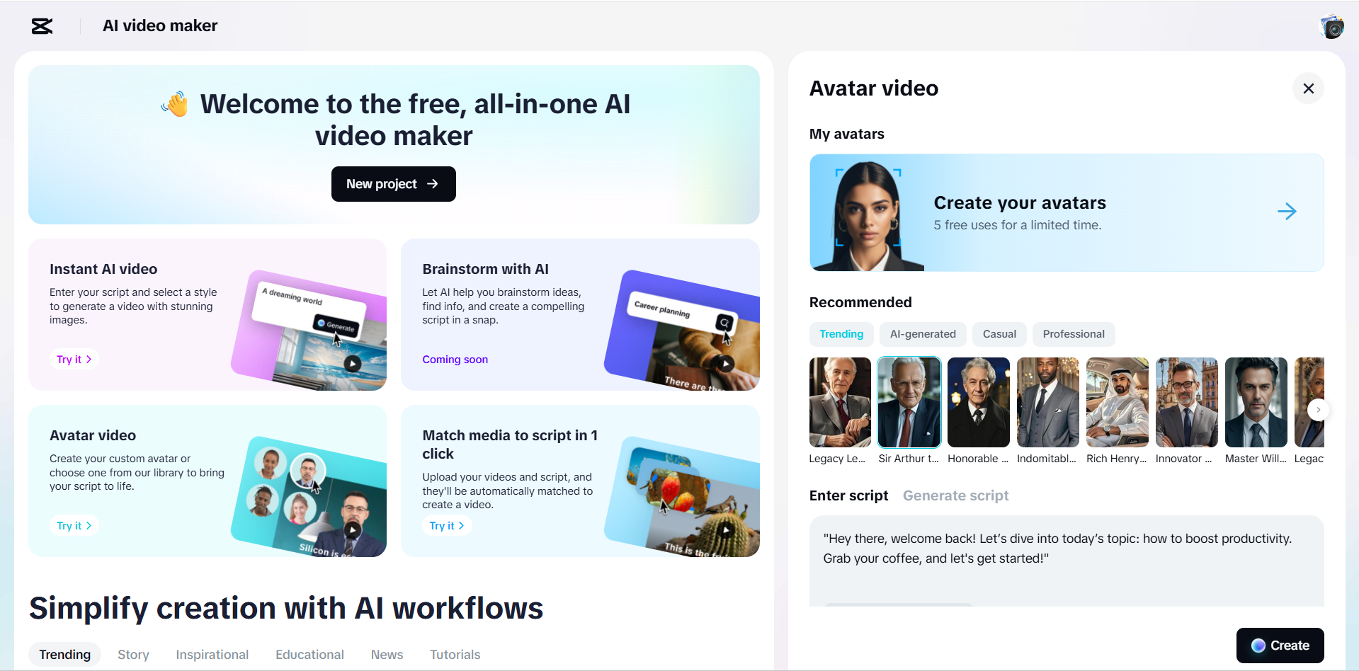 Adding and customizing avatars with CapCut's AI avatar maker