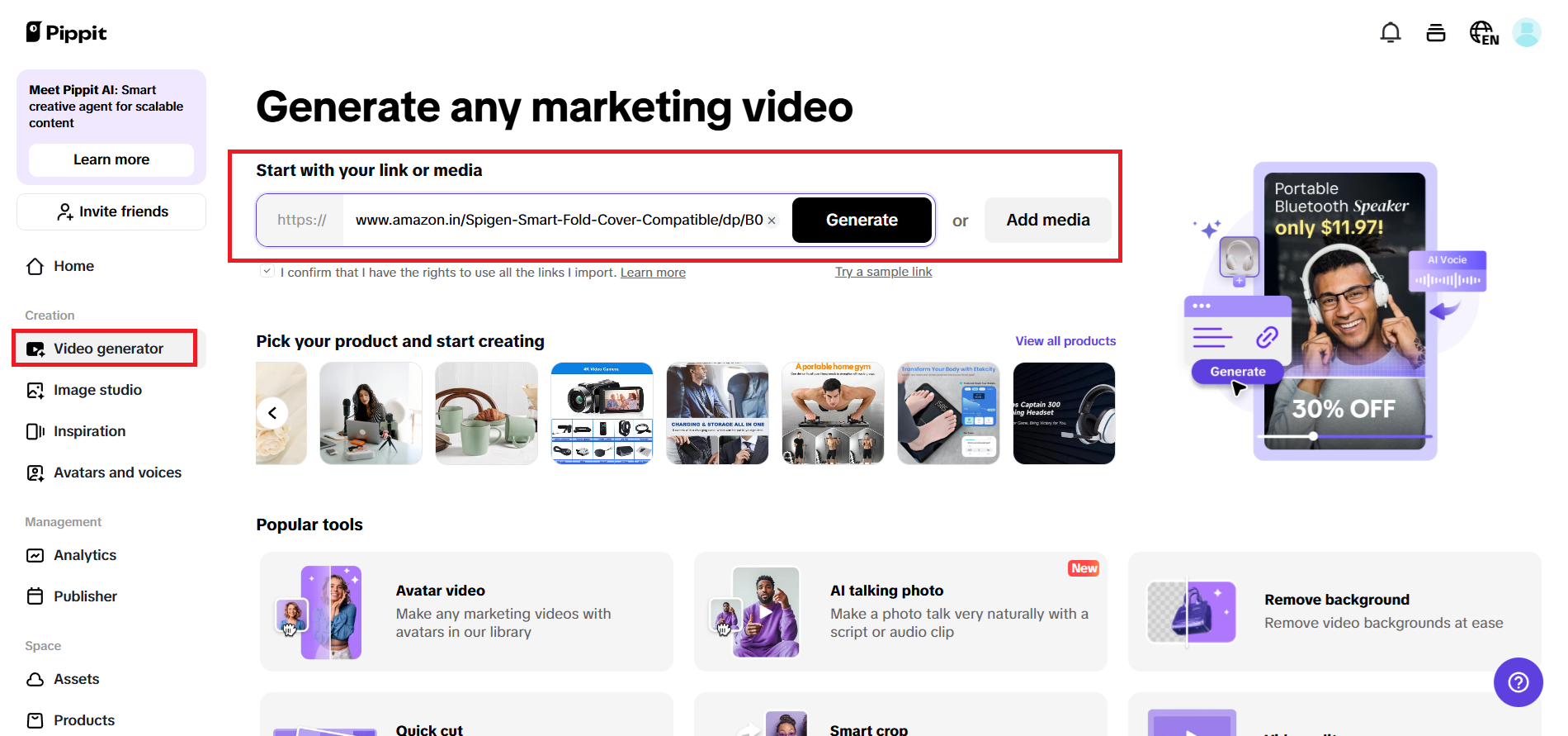 Enter a product link or add media